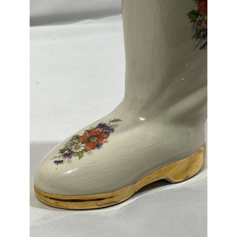 Vintage Ceramic Boot Vase Planter Hand Painted Cottagecore Farmhouse Garden
